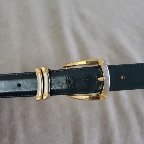 Green leather belt with mixed metal buckle (gold & silver) XL - Picture 3 of 4